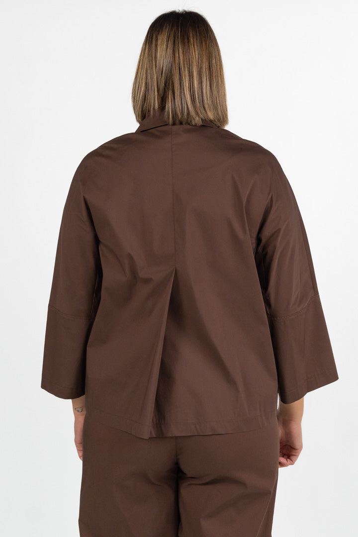 Blusa Strutturata in Cotone con Tasche  Marrone Cioccolato - Jurere