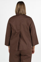 Blusa Strutturata in Cotone con Tasche  Marrone Cioccolato - Jurere