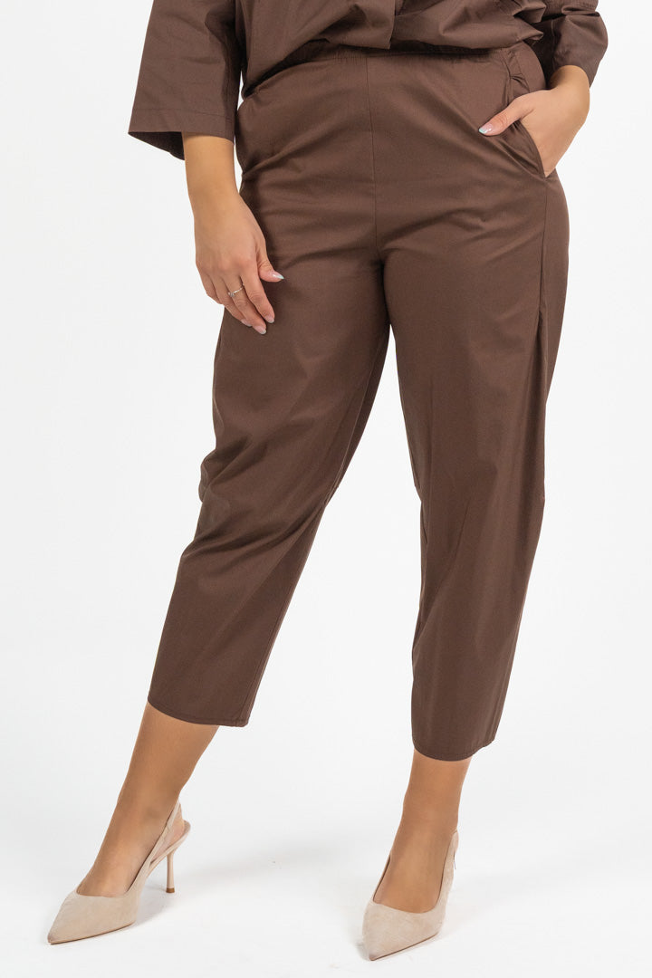 Pantalone Carrot Fit in Cotone  Marrone Cioccolato - Jurere