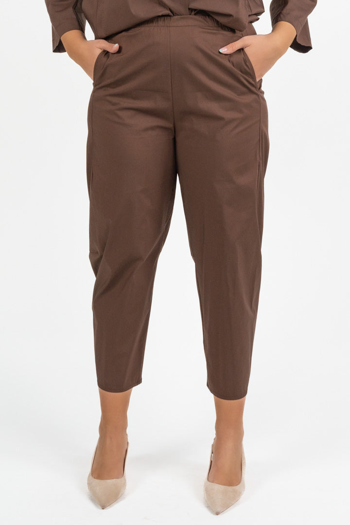Pantalone Carrot Fit in Cotone  Marrone Cioccolato - Jurere