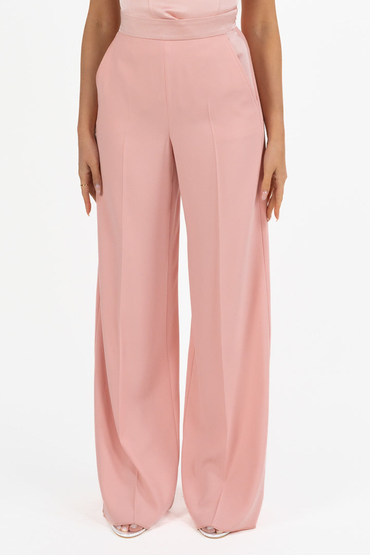 Pantalone Palazzo Elegante a Vita Alta  Rosa Cipria - Marella