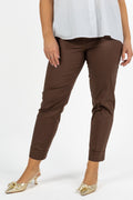 Pantalone Chino Slim con Risvolto Marrone Cioccolato - Jurere