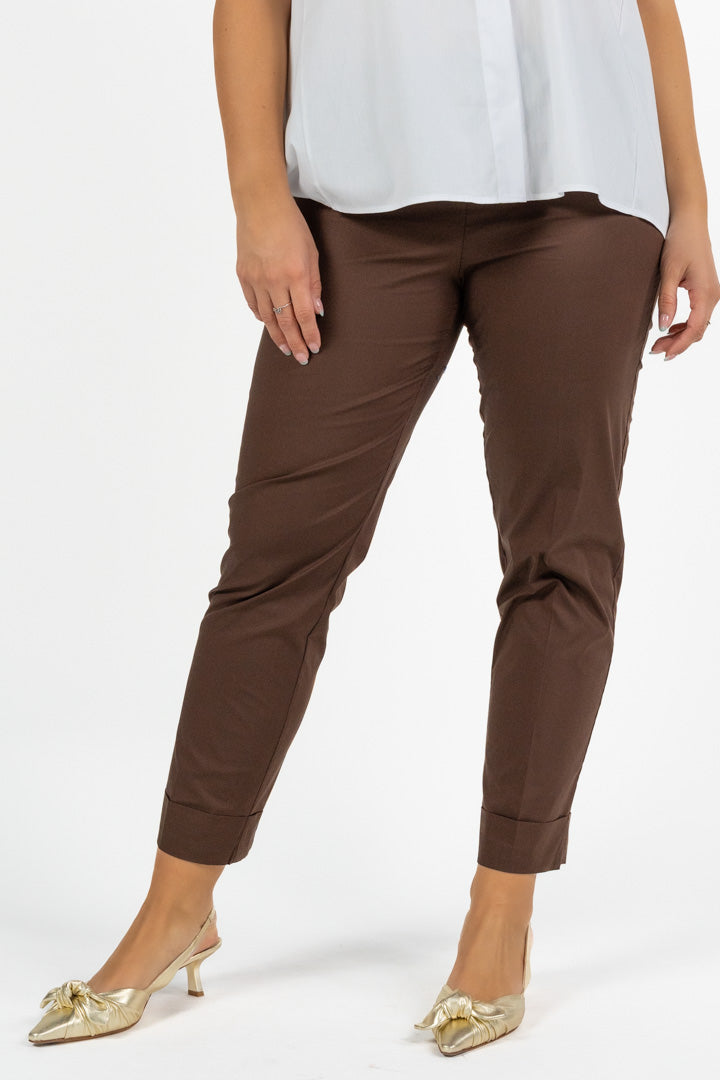 Pantalone Chino Slim con Risvolto Marrone Cioccolato - Jurere