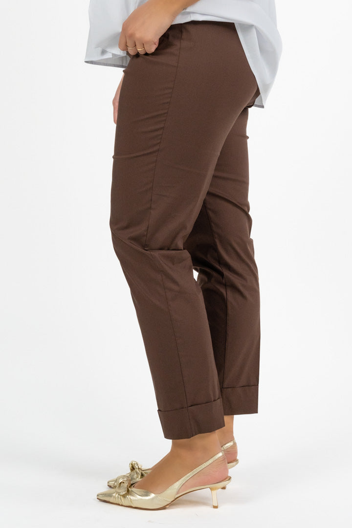 Pantalone Chino Slim con Risvolto Marrone Cioccolato - Jurere