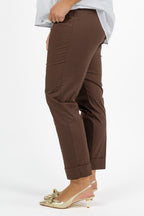 Pantalone Chino Slim con Risvolto Marrone Cioccolato - Jurere