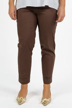Pantalone Chino Slim con Risvolto Marrone Cioccolato - Jurere