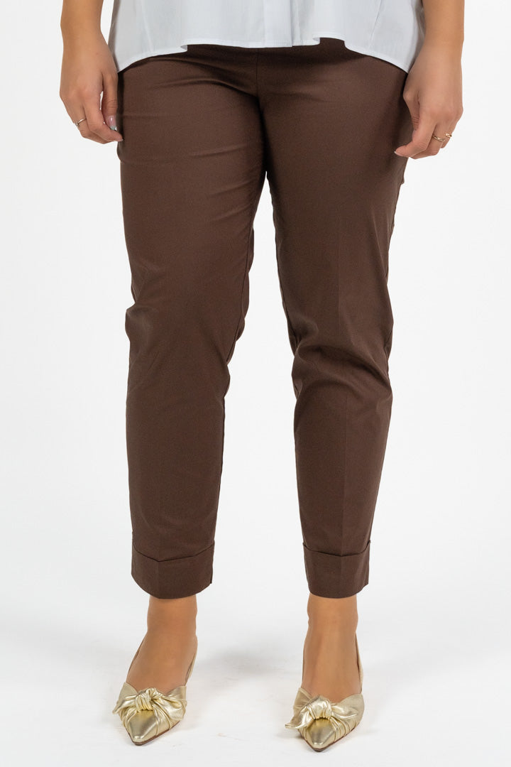 Pantalone Chino Slim con Risvolto Marrone Cioccolato - Jurere