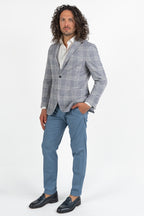 Giacca Sfoderata a Quadri  Azzurro Melange - Berti Mode Collection