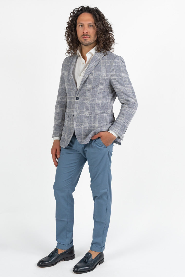 Giacca Sfoderata a Quadri  Azzurro Melange - Berti Mode Collection