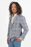 Giacca Sfoderata a Quadri  Azzurro Melange - Berti Mode Collection