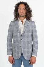 Giacca Sfoderata a Quadri  Azzurro Melange - Berti Mode Collection