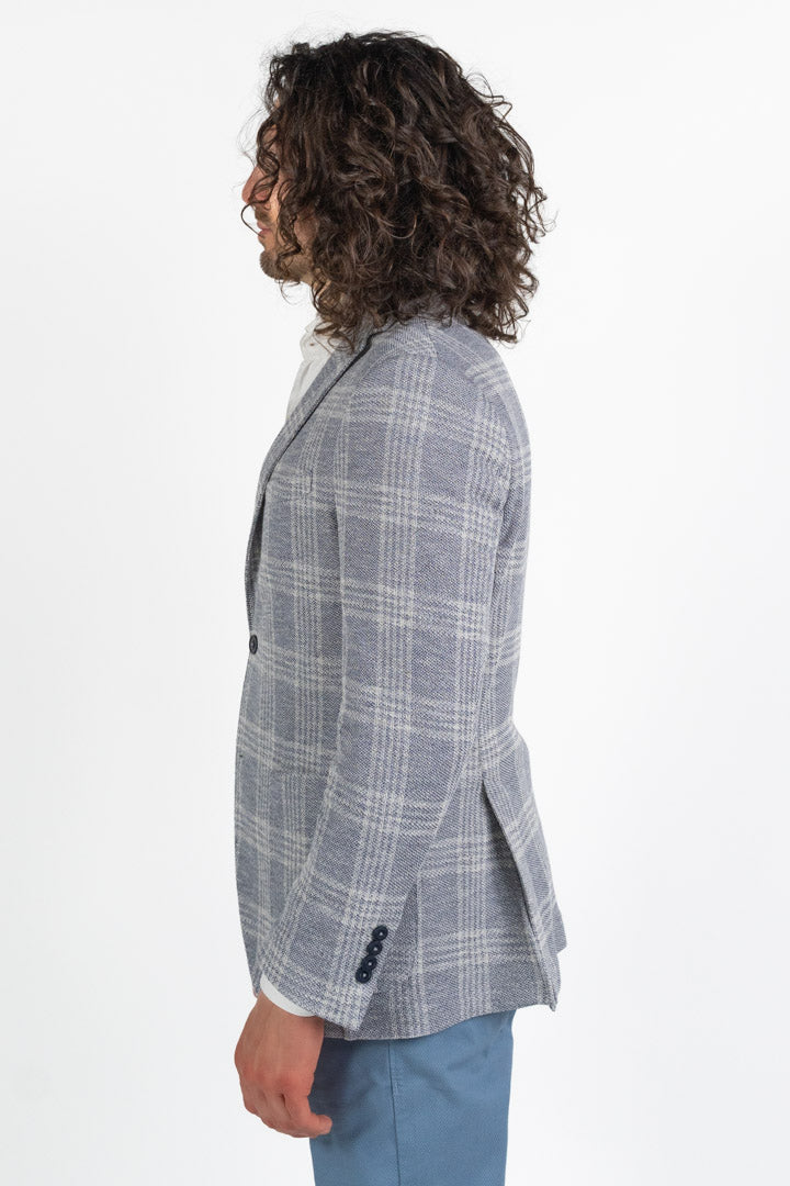 Giacca Sfoderata a Quadri  Azzurro Melange - Berti Mode Collection