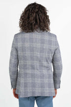 Giacca Sfoderata a Quadri  Azzurro Melange - Berti Mode Collection