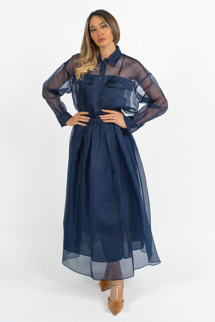 Gonna in organza di pure seta blu - Weekend Max Mara