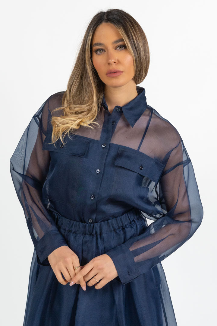 Camicia in organza di pure seta blu - Weekend Max Mara