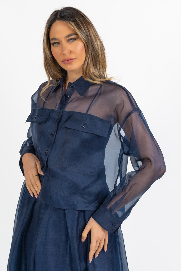 Camicia in organza di pure seta blu - Weekend Max Mara