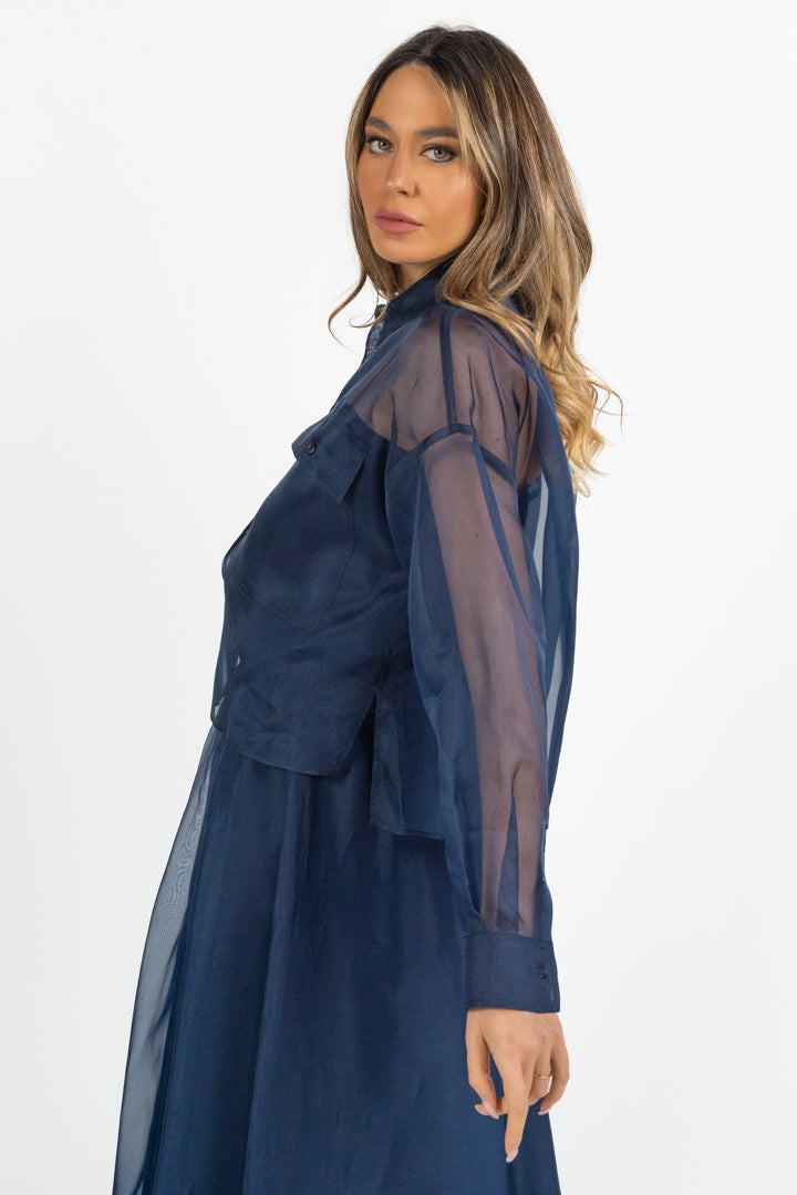 Camicia in organza di pure seta blu - Weekend Max Mara