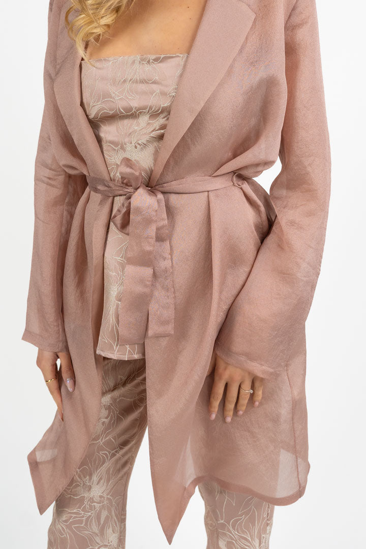 Spolverino in Organza Satinata con Cintura Rosa Antico - Emme Marella