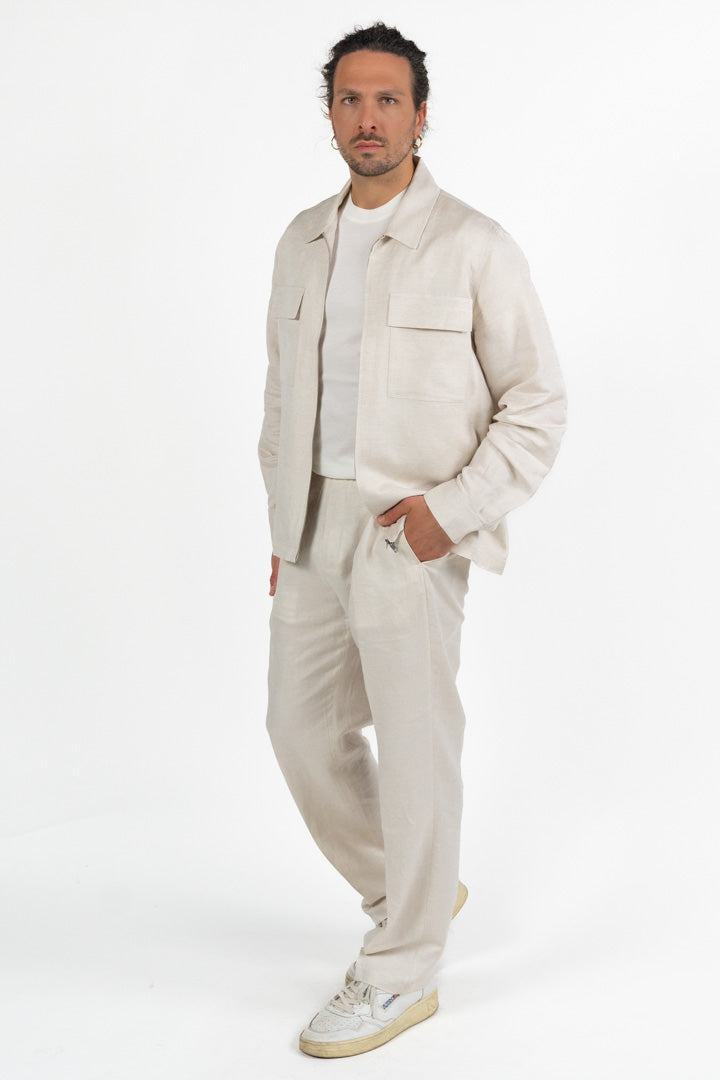 Overshirt in Lino con Zip Beige Chiaro - Antony Morato