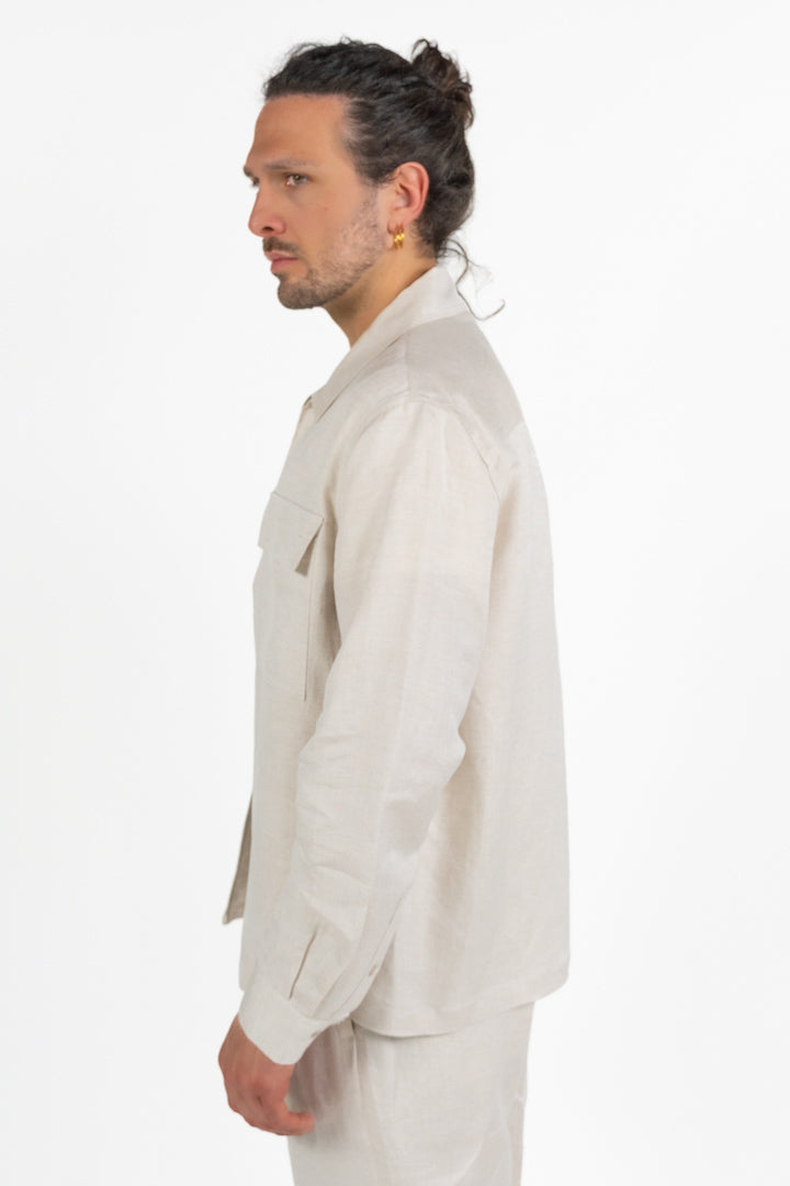 Overshirt in Lino con Zip Beige Chiaro - Antony Morato