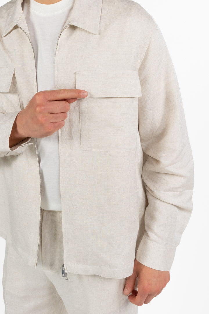 Overshirt in Lino con Zip Beige Chiaro - Antony Morato