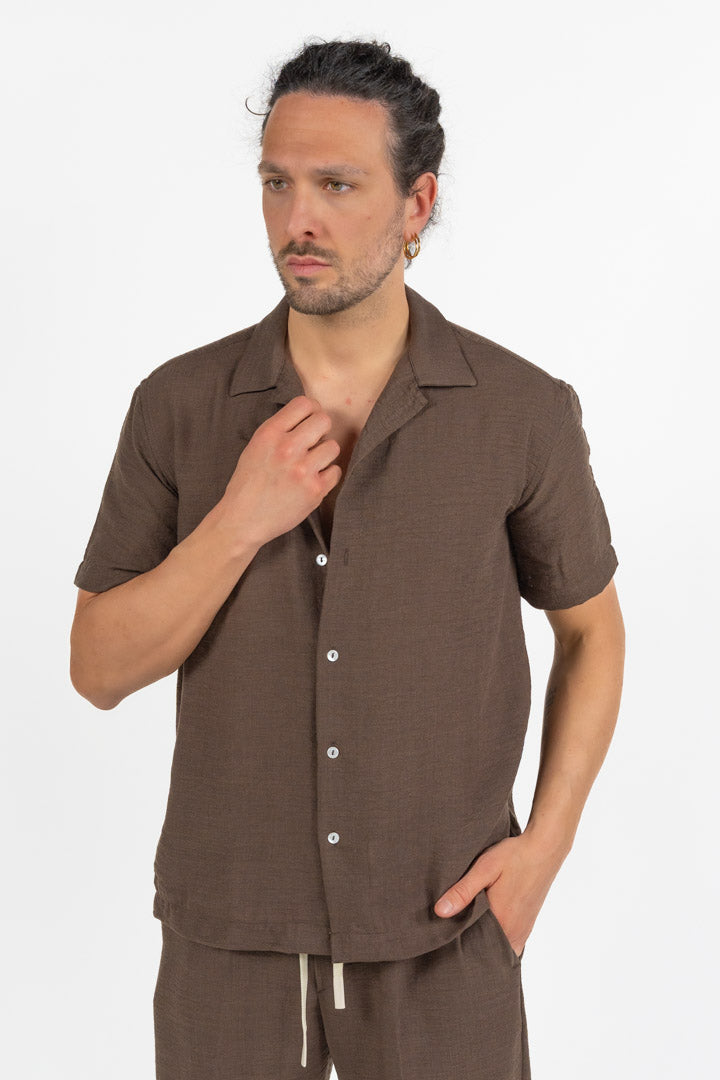 Camicia a Manica Corta cioccolato - Over/d