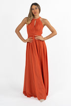 Abito lungo con scollo all'americana color ruggine - Dea Fea