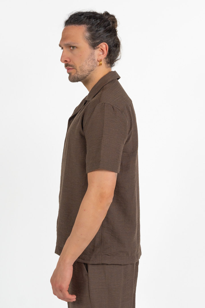 Camicia a Manica Corta cioccolato - Over/d