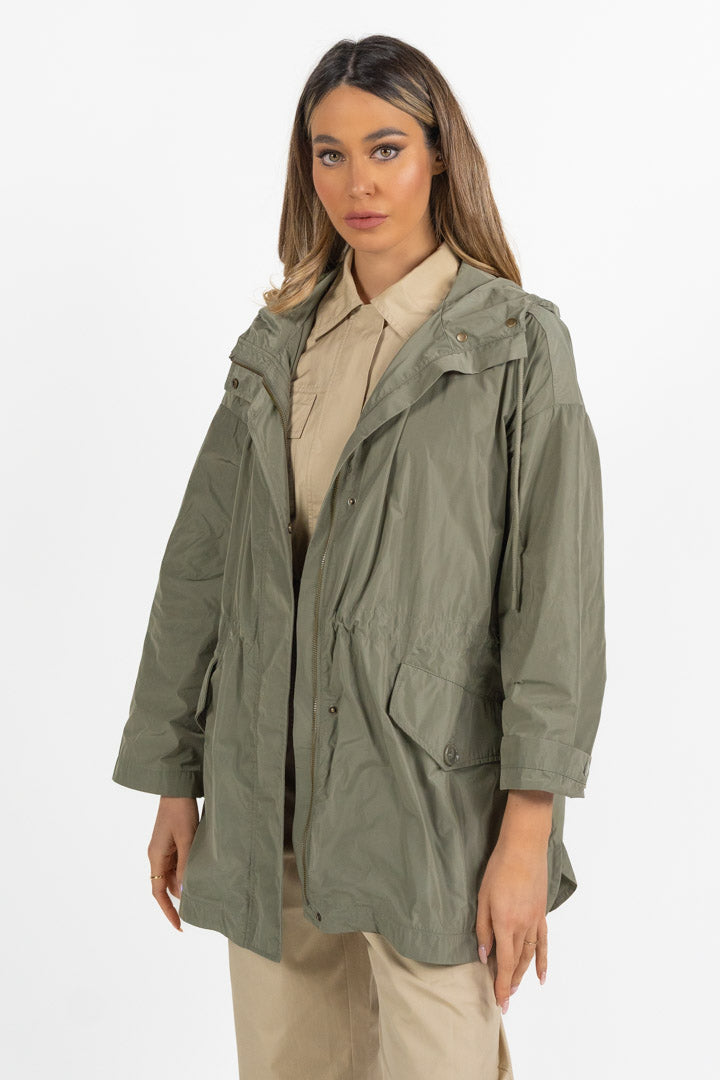 Parka Leggero con Cappuccio e Coulisse Verde Salvia - Penny Black
