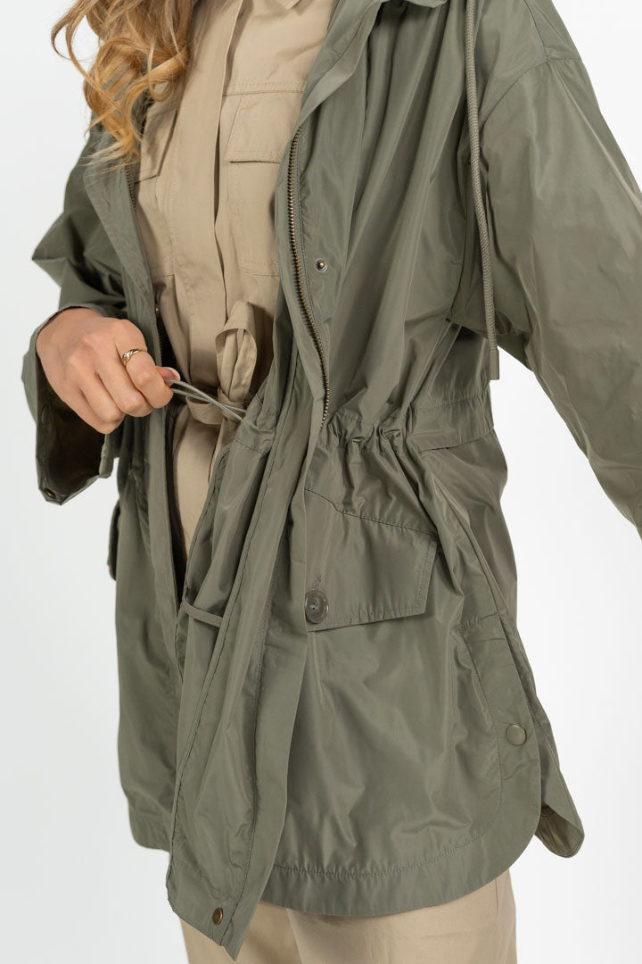 Parka Leggero con Cappuccio e Coulisse Verde Salvia - Penny Black