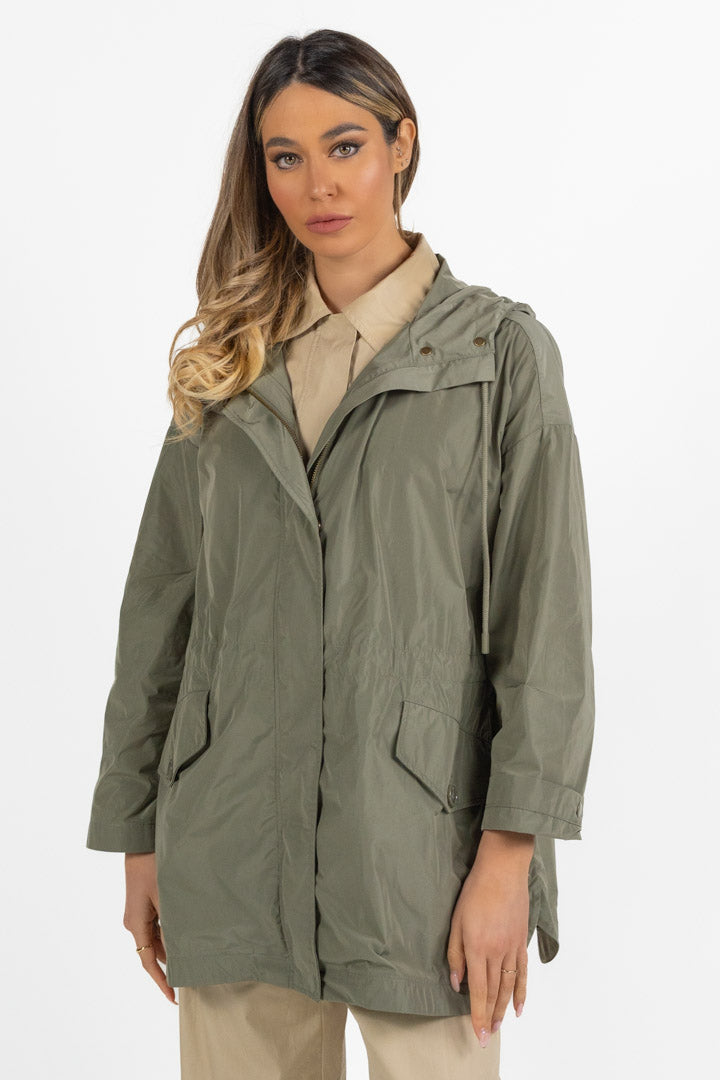 Parka Leggero con Cappuccio e Coulisse Verde Salvia - Penny Black