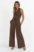 Tuta Intera Wide Leg con Scollo a Incrocio Marrone Cioccolato - Weekend Max Mara