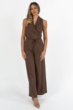 Tuta Intera Wide Leg con Scollo a Incrocio Marrone Cioccolato - Weekend Max Mara