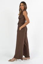 Tuta Intera Wide Leg con Scollo a Incrocio Marrone Cioccolato - Weekend Max Mara
