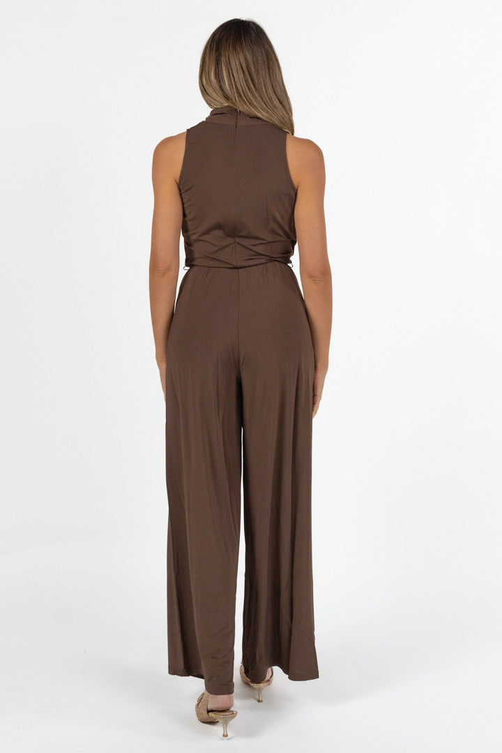 Tuta Intera Wide Leg con Scollo a Incrocio Marrone Cioccolato - Weekend Max Mara