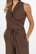 Tuta Intera Wide Leg con Scollo a Incrocio Marrone Cioccolato - Weekend Max Mara