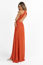 Abito lungo con scollo all'americana color ruggine - Dea Fea