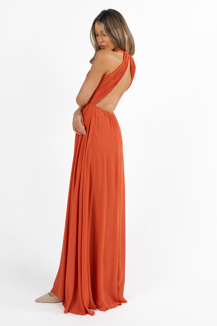 Abito lungo con scollo all'americana color ruggine - Dea Fea