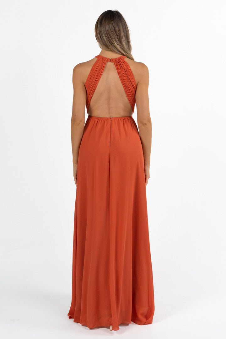 Abito lungo con scollo all'americana color ruggine - Dea Fea