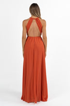 Abito lungo con scollo all'americana color ruggine - Dea Fea