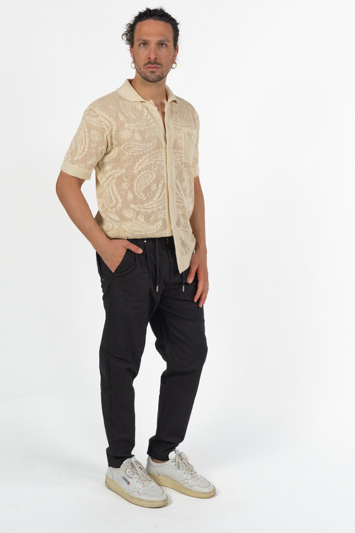 Camicia in Maglia Lavorazione Crochet  Beige -Berna