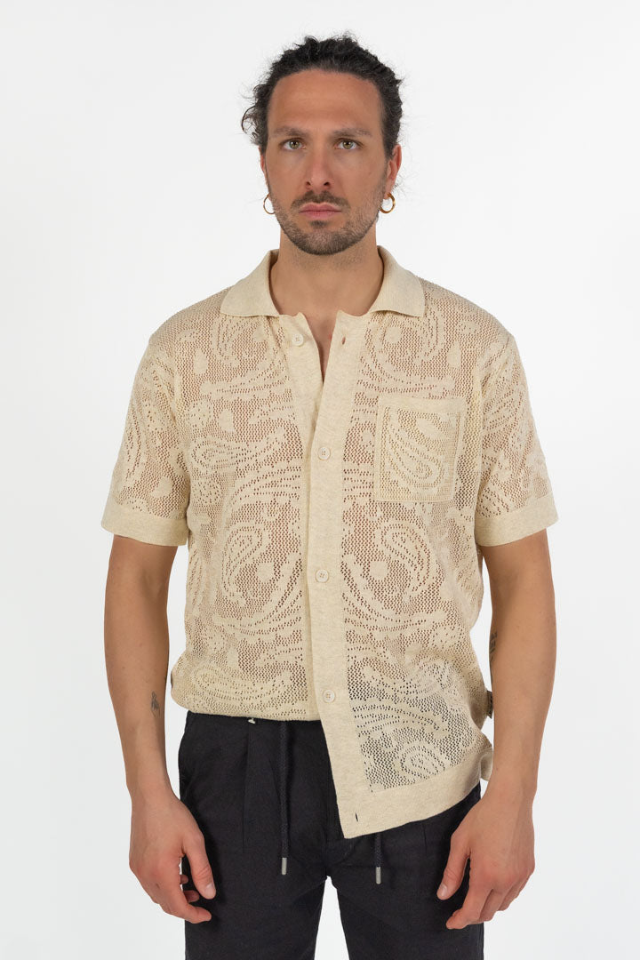 Camicia in Maglia Lavorazione Crochet  Beige -Berna