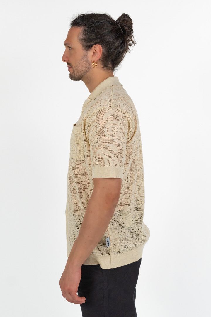 Camicia in Maglia Lavorazione Crochet  Beige -Berna