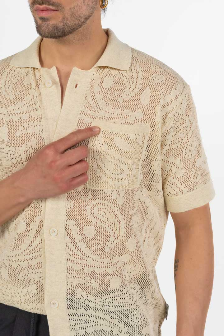 Camicia in Maglia Lavorazione Crochet  Beige -Berna