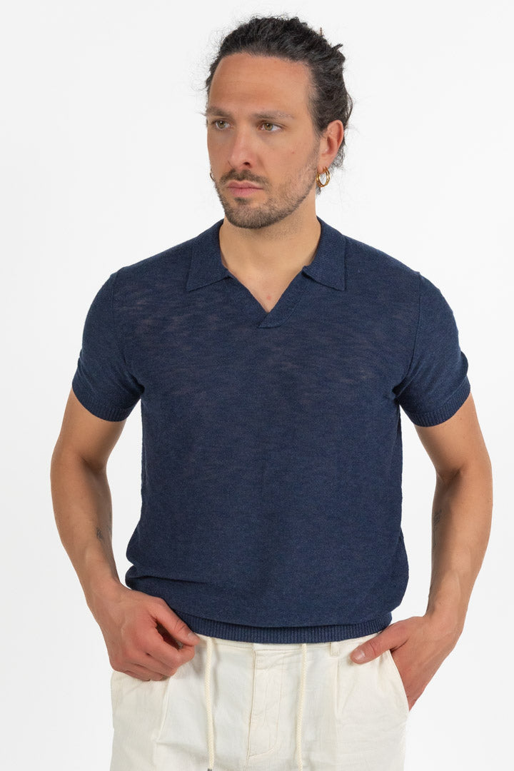 Polo in Maglia con Scollo a V Blu -Antony Morato