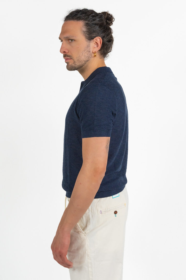 Polo in Maglia con Scollo a V Blu -Antony Morato