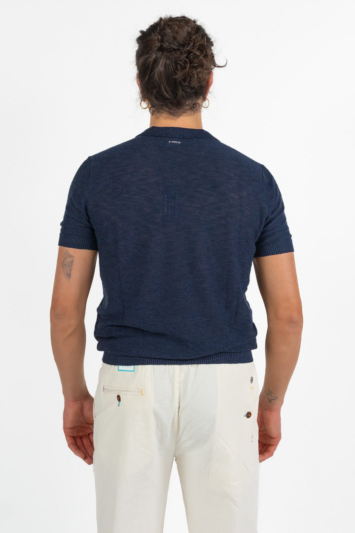 Polo in Maglia con Scollo a V Blu -Antony Morato