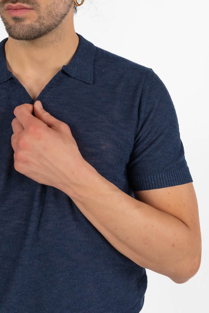 Polo in Maglia con Scollo a V Blu -Antony Morato