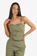 Top a Bustino Drappeggiato in Cotone Verde Salvia - Penny Black