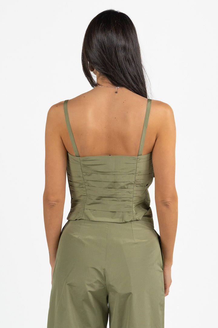 Top a Bustino Drappeggiato in Cotone Verde Salvia - Penny Black
